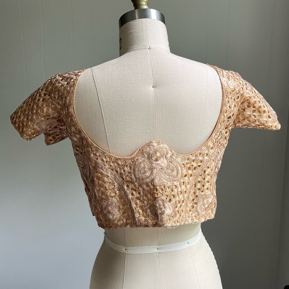 Vintage Metallic Rose Gold Crop Top Small Fairy Dainty Stiff Corset Hooks - Picture 7 of 12